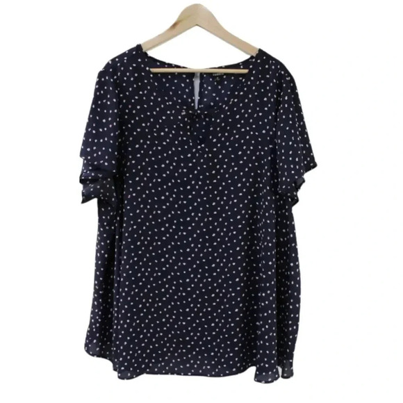 TORRID 3 navy double dot keyhole neckline A line blouse with flutter cap sleeves - Picture 1 of 10